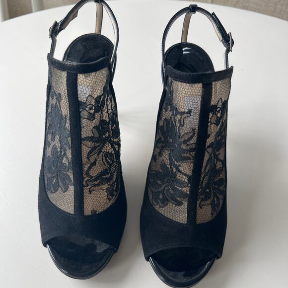 JIMMY CHOO Maylen Suede Floral Lace Black Sling back Bootie 4" Heels EU 39 - Picture 2 of 8